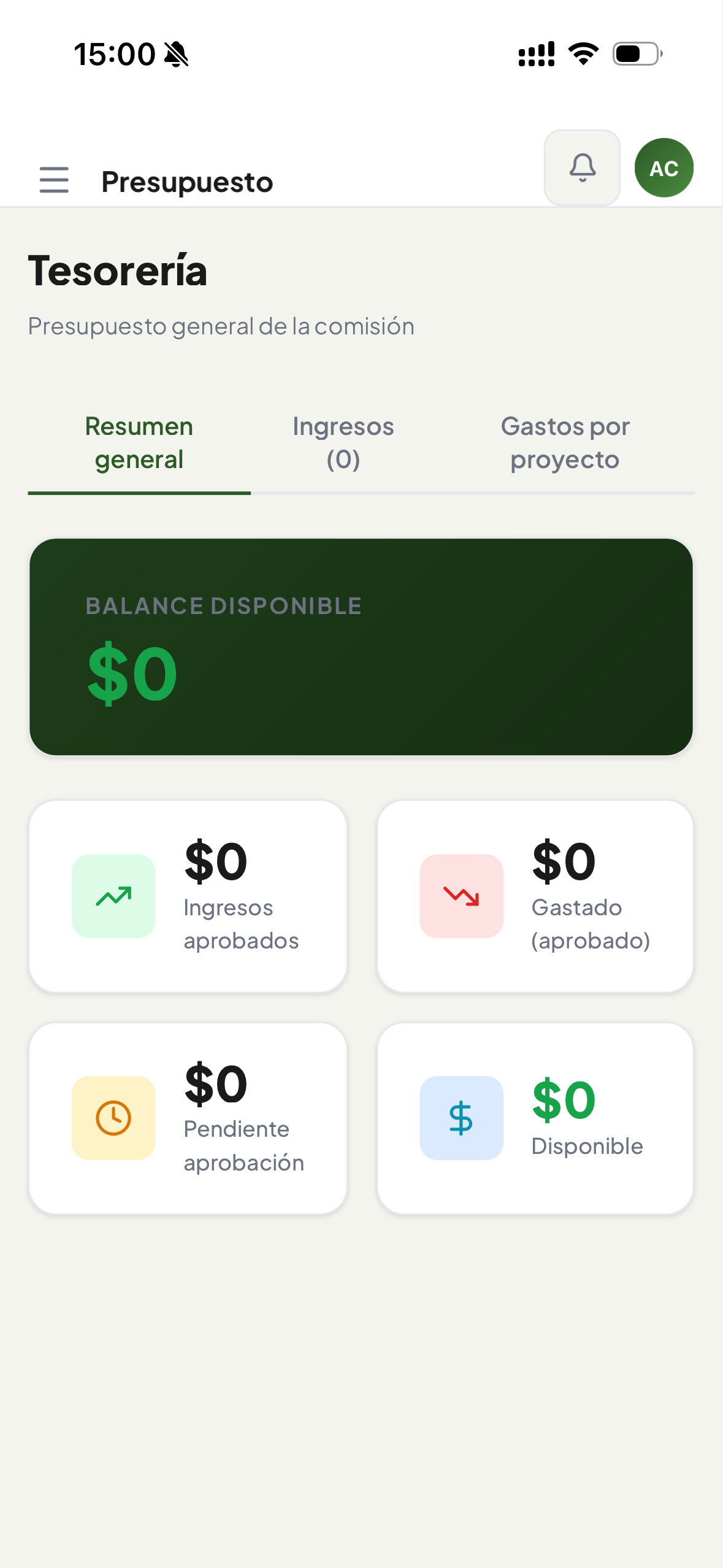 Módulo de tesorería responsive